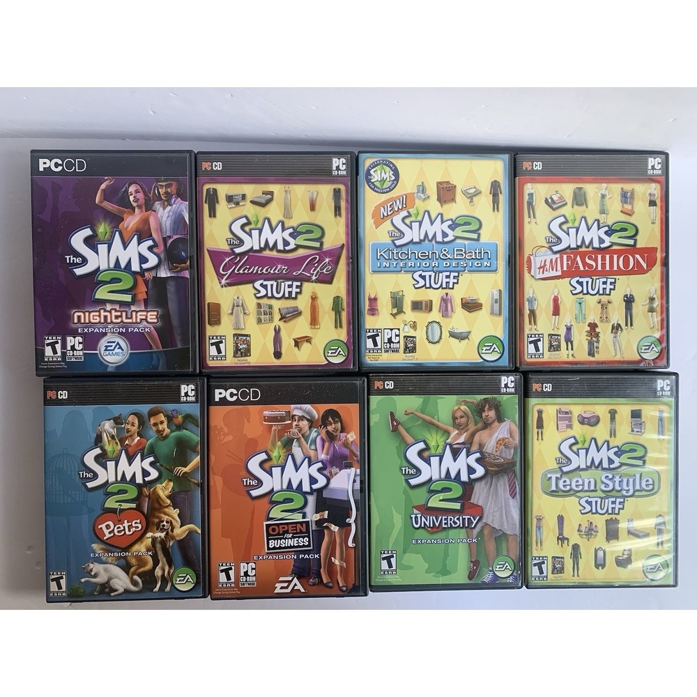 The Sims 2 PC CD-ROM Expansion and Stuff Pack Lot of 8 Nightlife Pets University